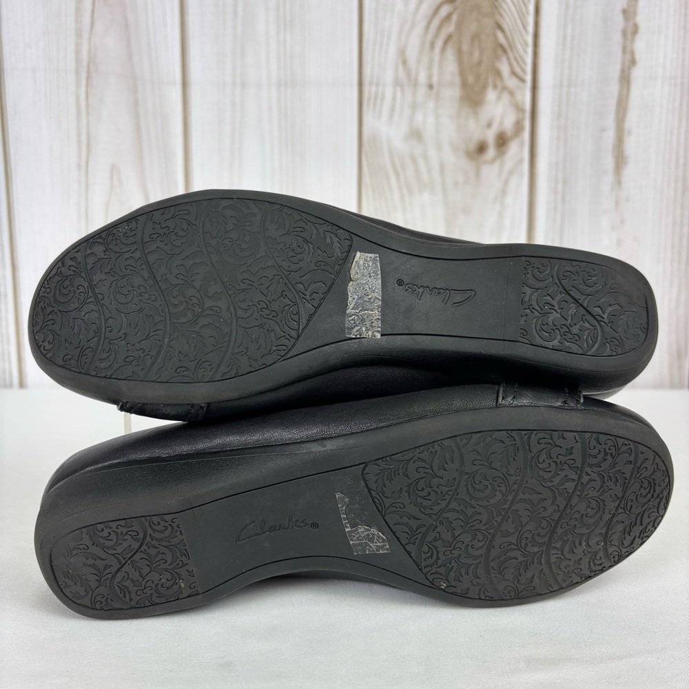 Clarks Leather Low Heel Loafers Slip On Flats Buckle Comfort Shoes Black Size 9 - Picture 12 of 15